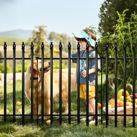 Thealyn Metal Garden Fence 32 in H x 24 in W 5 Panels (4 Panels + 1 Gate) Total Length 10 ft, No Need Dig Rustproof Animal Barrier Fencing Border Fence for Dog, Patio,Yard, Landscape, Flower Bed