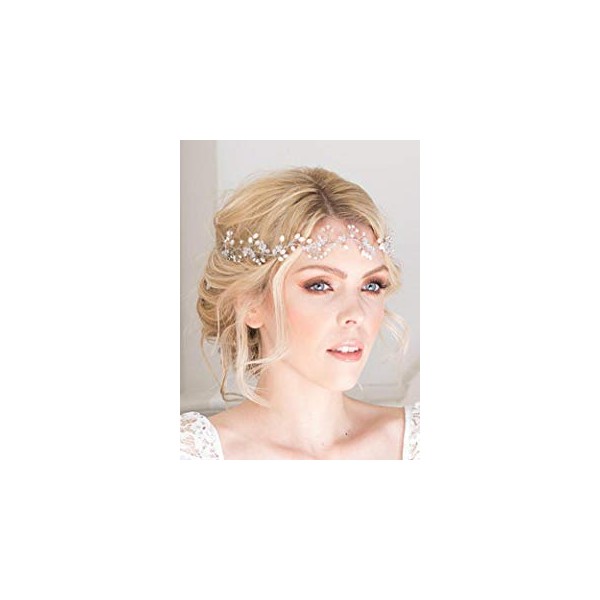 FXmimior Bridal Hair Accessories Crystal Headband Hair Vine Diadem Evening Hair Piece Headpiece Customised Long Piece Wedding Headpiece (silver)