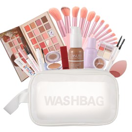 26Pc Full Face Makeup Set Gift Surprise for Women Cosmetic Essential Starter Bundle Include 24 Colors Eyeshadow Palette, Lipstick,13-NI-1 glamour-brush set. Pack Flawless (Ochre Brown D1, ONE SIZE)