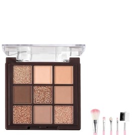 Sombras Para Ojos,Paleta de Sombras de Ojos de Colores (marrón) | 9 Colores, Incluye Cinco Pinceles de Maquillaje, Acabado Mate de Larga Duración, Ide