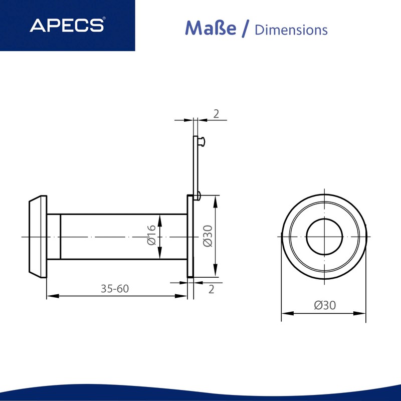 APECS Door Viewer with Privacy Screen for Door 35-60 mm