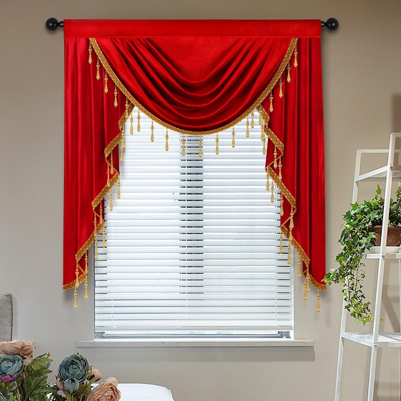 ELKCA Luxury Burgundy Red Velvet Curtain Valances for Living Room