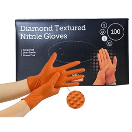 Ecoshine Disposable Nitrile Gloves Orange Diamond Textured Powder-Free Heavy Duty for Mechanic & Garage Use 100-Pack (X-Large-10)