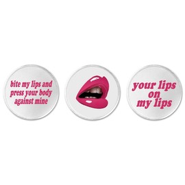 A&T Designs Set 3 Bite My Kissable Sexy Flirty Pink Lips 3" Sew On Patches