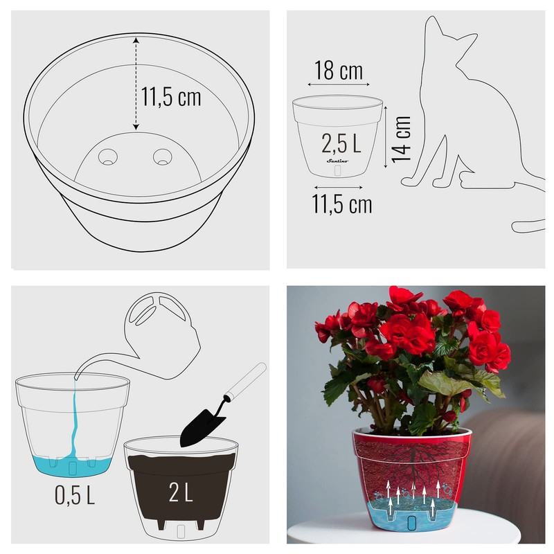 Santino ASTI Set of 3 18 cm Self-Watering Flower Pots
