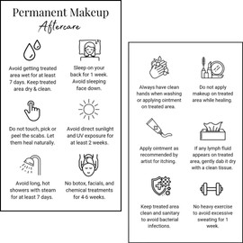 PMU Permanent Makeup Eyebrow Aftercare Card | 50 pack 2 x 3.5 Inch business card size | Tattoo Aftercare for Brow Microblading and Lip Blush, White & Black