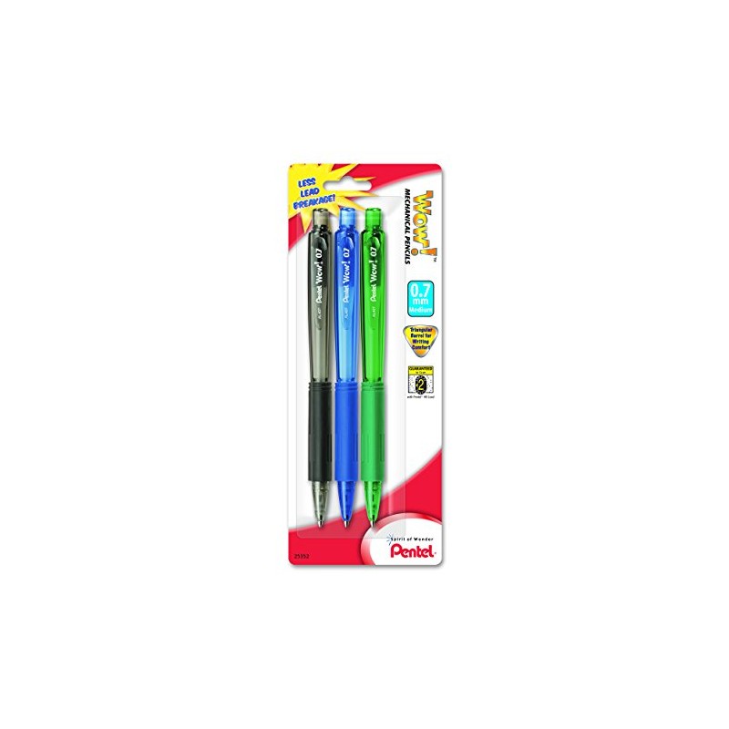Pentel Wow Mechanical Pencil, 0.7mm, Assorted Barrels, 3 Pack (AL407BP3M)