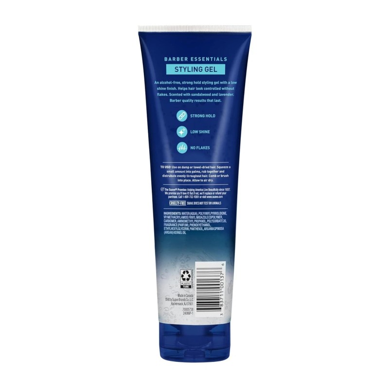 Suave Barber Essentials Styling Gel for Men, Strong Hold and