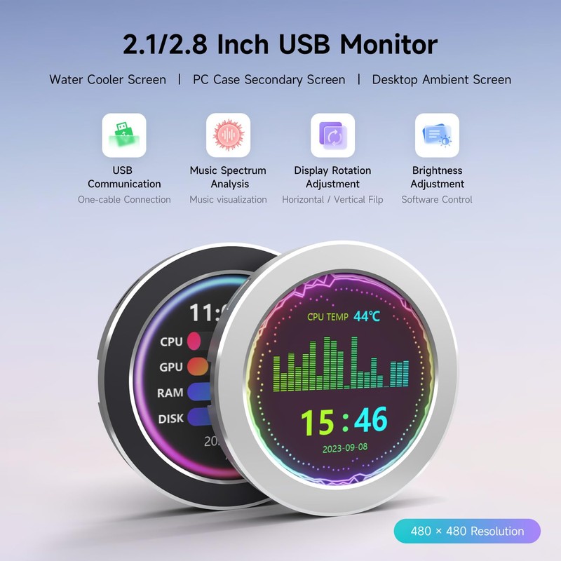 Waveshare 2.8" CPU/GPU Cooler Round LCD Display, AIO Computer Temp