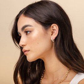 PAVOI 14K Gold-Plated Classic Pearl Hoop Earrings for Women | Freshwater Pearl Earring Pair