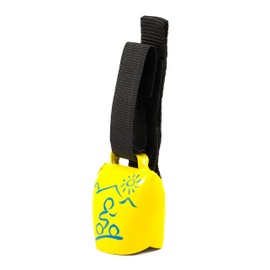 swisstrailbell® Fresh Colour Edition: Yellow with Blue Mountain Biker, Black Band, Trailbell, Bear Bell