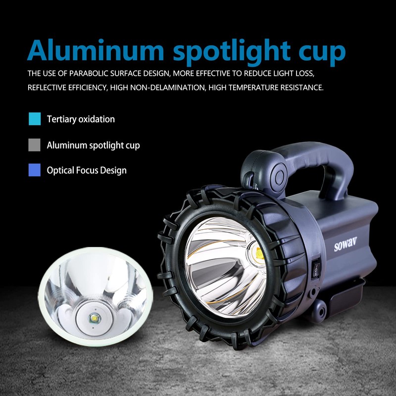 Rechargeable Spotlight, Super Bright Flashlights High Lumens, LED Searchlight with