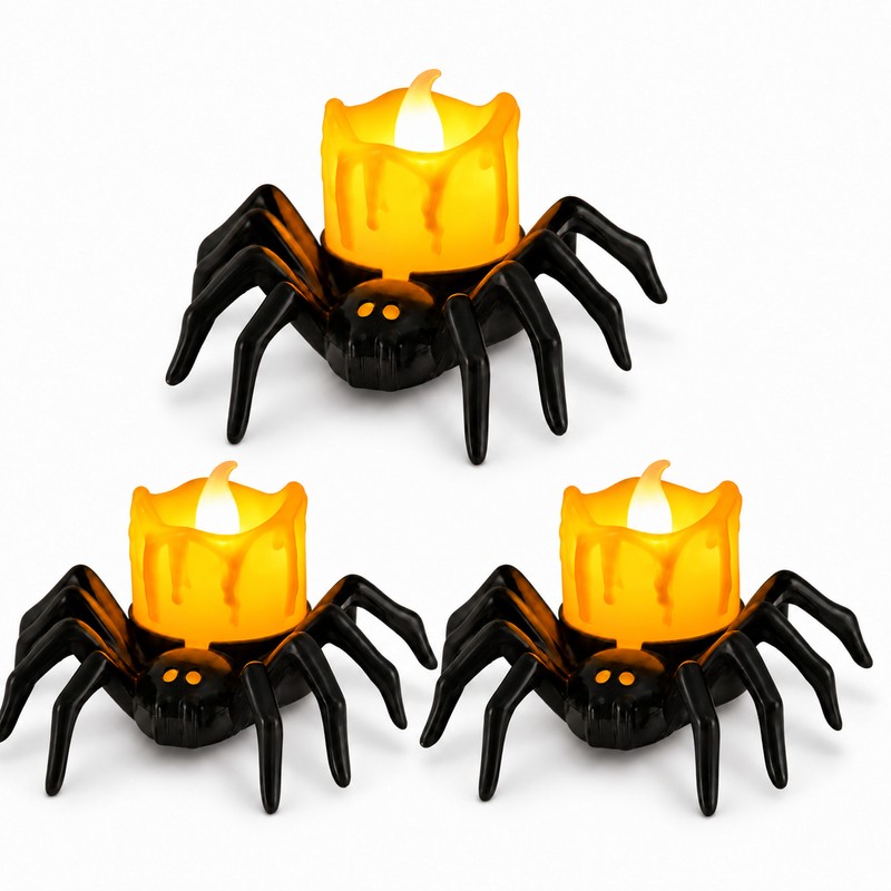 Halloween LED Spider Pumpkin Candle Light – Plastic Lamp for