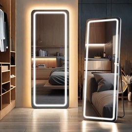 FURNIinspire 63"x20" LED Full Length Mirror - Adjustable Brightness & Color, Floor Standing & Wall Mount for Bedroom, Dressing Room, Gym