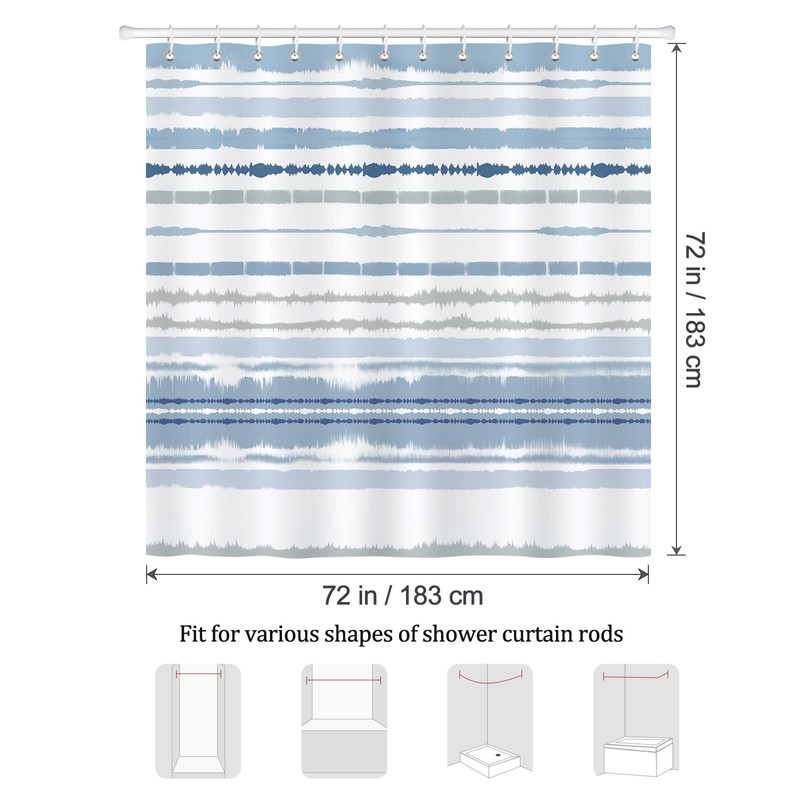 Bonhause Blue Modern Shower Curtain Abstract Striped Waterproof 180 x