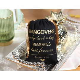 Puxvnizo Bachelorette Party Favor Bags Hangover Recovery Kit Bags, Wedding Party Favors Drawstring Bag (10pcs, 5 x 7 inch, Black & Gold)