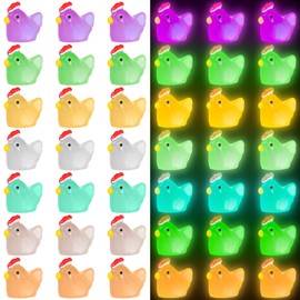 Yuronam 50 PCS Luminous Mini Resin Chicken Tiny Plastic Chicken Glow in The Dark Miniature Hens Figurines for Fairy Garden Miniature Moss Landscape Decoration (Luminous Chicken)