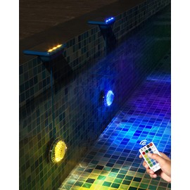 MOFOYEAH Solar Underwater Pool Lights, Pool Solar Light with Remote Control, 16 Colors Lighting, IP68 Waterproof, Timing Mode, Pool Lights for Above Pool, Inground Pool, Pond (Blue,2 Pack)