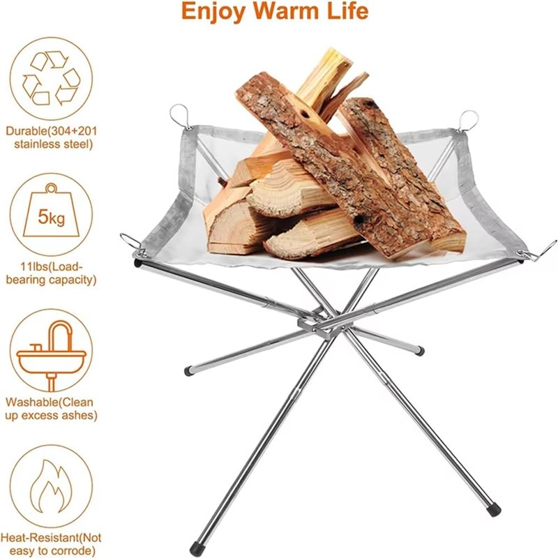 Snblzhef Portable Bonfire Campfire Fire Pit Collapsing Stainless Steel Mesh