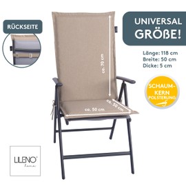 LILENO HOME Garden Chair Cushions in Taupe [Set of 2 - High-Back] - Comfortable Loungers as Seat Cushions for Garden Furniture - Chair Cushions for Garden Chairs and Folding Chairs Painted