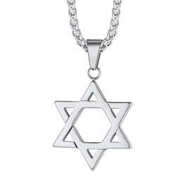 Richsteel Stainless Steel Hexagram Necklace Star of David Pendant with 55 cm + 5 cm Wheat Chain for Men and Women, Stainless Steel