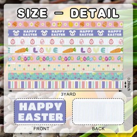 YKW Easter Ribbon 8 Pack (3/8 Inch x 3 Yards Each) - Easter Bunny & Egg Grosgrain Ribbons, for Gift Wrapping, Baskets & Crafts Decoration