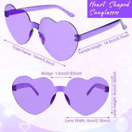 BOUBONI 14/28 Pack Heart Shaped Sunglasses for Women Rimless Heart Party Glasses Bulk Colored Love Sunglasses for Party (14, Purple)