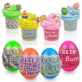 Easter Basket Stuffers Essentials - 4 Pack Prefilled Slime Eggs with Charms & Toys Inside for Kids Teens Girls Boys, Non-Toxic & Child Safe Easter Egg Hunt Gifts