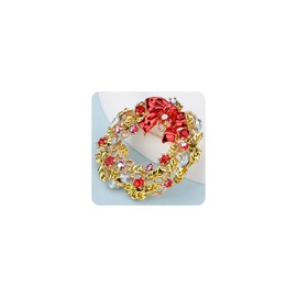 Rumtock - Corona de Navidad con diseño de flores, círculo abierto, con abalorio de diamantes de imitación amarillos, rojos, para festivales, fiestas familiares, joyas para traje