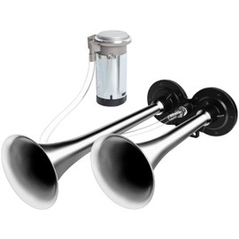 12V Air Horn Kit, Super Loud Train Horn for Truck, Air Horn Dual Truck Horn with Compressor for 12V Vehicles Trucks Pickup Trains Cars Boats (Dual silver)