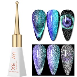 ASMAYSA Green Cat Eye Gel Nail Polish, Glitter Glow in The Dark Nail Polish Gel, Gel Magnetic Nail Polish, Fluorescent Nail Polish for Women, Bright Green Flash Nail Polish, 10ML