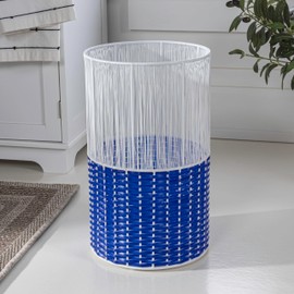 happimess HPM1101A Harper Modern 4.13-Gallon 2-Tone Faux Wicker Cylinder Waste Basket, White/Blue for Home, Bathroom, Living Room, Office, Bedroom, Kitchen