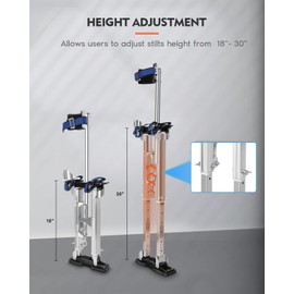 Drywall Stilts, 18"-30" Stilts for Adults Adjustable Heights Aluminum Work Stilts for Sheetrock Drop Ceiling Painting Painter Cleaning and High Shrub Trimming