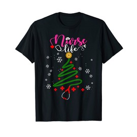 Merry Christmas Nurse Shirt Stethoscope Christmas Nurse Life T-Shirt, black