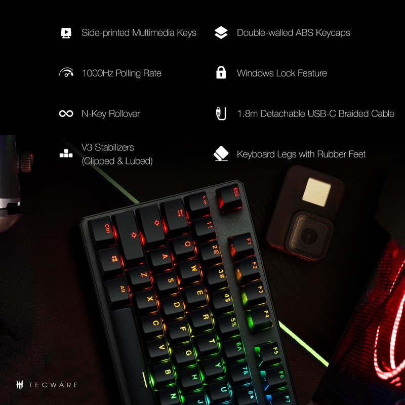 TECWARE Phantom+ 87 Key Mechanical Gaming Keyboard, RGB led, TKL