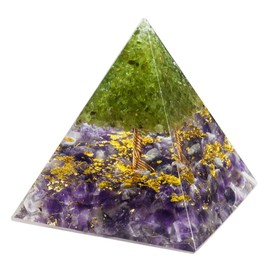 KYEYGWO Amethyst Positive Energy Pyramid Gemstone, Tree of Life Pyramid Reiki Healing Crystal Pyramid Desktop Ornament Home Decoration for Meditation