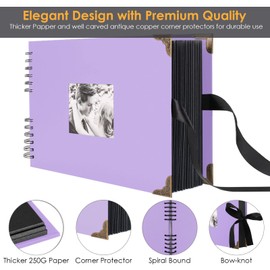 DIY Photo Album, Scrapbook, 80 Black Pages, Photo Book for Gluing, DIY Gift, Scrapbooking Set for Baby, Family, Anniversary, Birthday, Valentine's Day, Wedding with Protect Cones, Purple