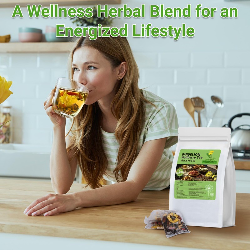 Dandelion Wolfberry Tea Organic, Chinese Traditional Seven Natural Herbs Formula