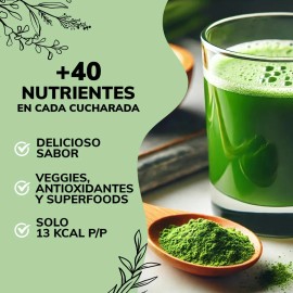 Green Mix Jugo Verde, Matcha, Espirulina, Té Verde, Espinaca, Clorofila, Moringa, Melena de León, Enzimas Digestivas (digestive Enzymes), Probióticos | Super Blend Frutos Rojos | Bloom 30 porciones