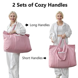 UERRUAM Weekender Bag for Women Extra Large Tote Bag for Travel,Beach,Grocery,Laundry-Soft Machine Washable Corduroy Fabric, Pink, X-Large, Casual