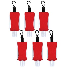 ICObuty Empty Bottle for Hand Gel Products Liquid Soap 6 Pack 1 OZ Travel Sized Holder Keychain Carriers Flip Cap Reusable Portable (Red)