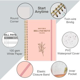 Monthly Bill Payment Checklist - Monthly Bill Organizer & Planner for Personal Budgeting Financial, Bill Payment Tracker Notebook, 5.8" x 8.5", Pink