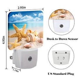 FSHVQKD Beach Shell and Starfish Conch Night Light,Plug-in Nightlights Auto Sensor Night Lamp Dusk-to-Dawn Lamp Home Decor for Nursery Children Girls Boys