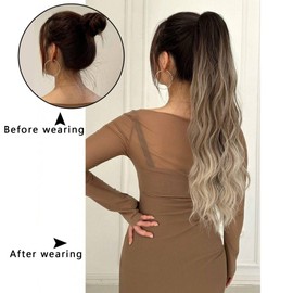 EternaBright Long Wave Ponytail Wig Hairpiece Extension, Clip-type, Fluffy, Gradient Color, Natural, Women's, Easy to Wear, Dance, Imechen, Heat Resistant, Arrangement, Fashion, Hair Ornament