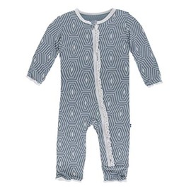 KicKee Pants Little Girls Print Muffin Ruffle Coverall with Zipper - Dusty Sky Tortoise Shell, 9-12 Months