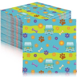 Marspark 100 Pcs Cartoon Dog Party Supplies Mysterious Car Hippie Paper Napkins Disposable Paw Daisy Flower Mystery Bus Cocktail Napkins for Themed Party Birthday Supplies, 6.5 x 6.5 Inches