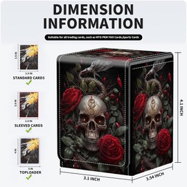 For MTG Deck Box, Fits 100+ Single Sleeved Cards, Strong Magnet Card Deck Box, PU Leather Trading Card Storage Box, TCG, CCG Cards Secure Storage for Trading Card, Skull Roses Florals