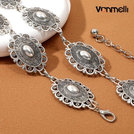 VONMELLI Women's Concho Chain Belt Western Cowgirl Waist Belt Turquoise Metal Chain Belt for Dress, silver