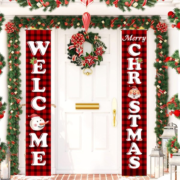 Christmas door decorations Merry Christmas banner decorations, outdoor Christmas decorations, Christmas ornaments for home office hanging, Christmas door decorations, Christmas decorations, snowman, Santa Claus, welcome Christmas, happy new year gifts (a1 30x180)...