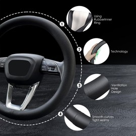 Lyodohia Car Steering Wheel Cover for Honda CRV Civic Accord HRV Pilot Passport Odyssey Element Insight Fit Ridgeline Clarity City LX EX EXL Si Hatchback Accessories,Black (Style-B, Round-Shaped)